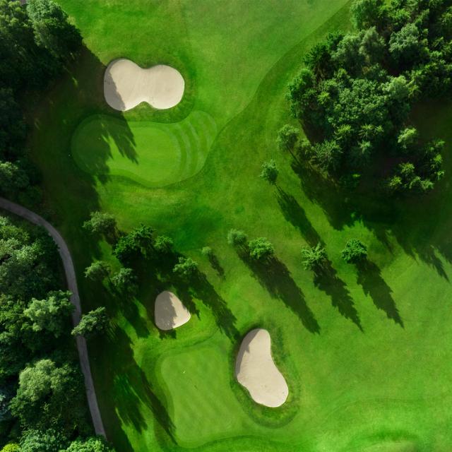 Golf course seen from above.